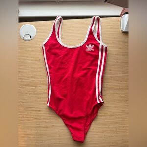 Adidas Red One-Piece Bodysuit with White Trim
